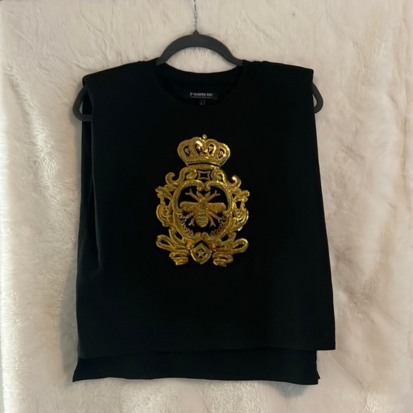 NWOT JP Harper NYC Padded Shoulder Top Size L - Picture 1 of 5